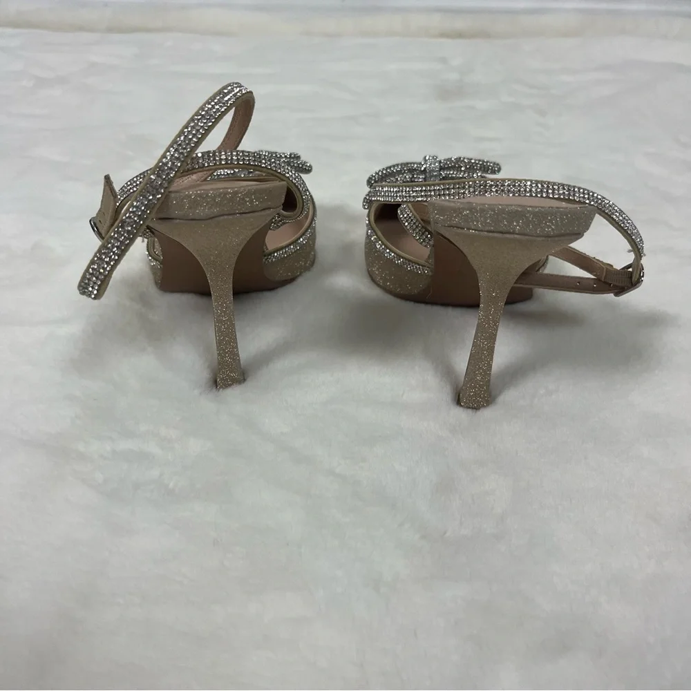 DREAM PAIRS GOLD GLITTER HEELS WITH CRYSTAL BOW SIZE 8.5 - Picture 13 of 15